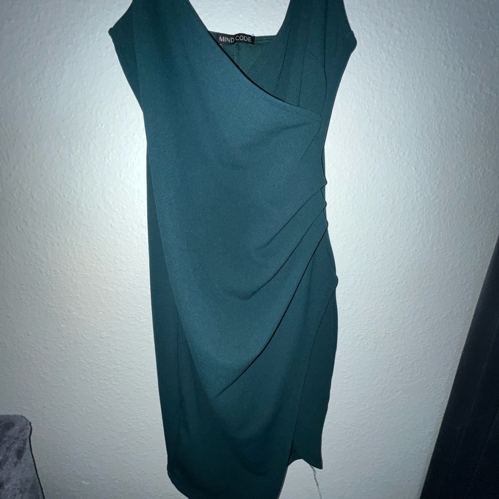 Mind Code green Asymmetrical Ruched Sheath Dress